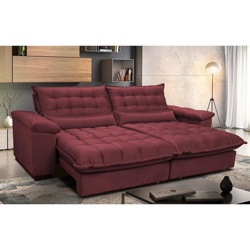 Sofá Retrátil e Reclinável 2,72m com Molas Ensacadas Cama inBox Aconchego Tecido Suede Vinho - 1