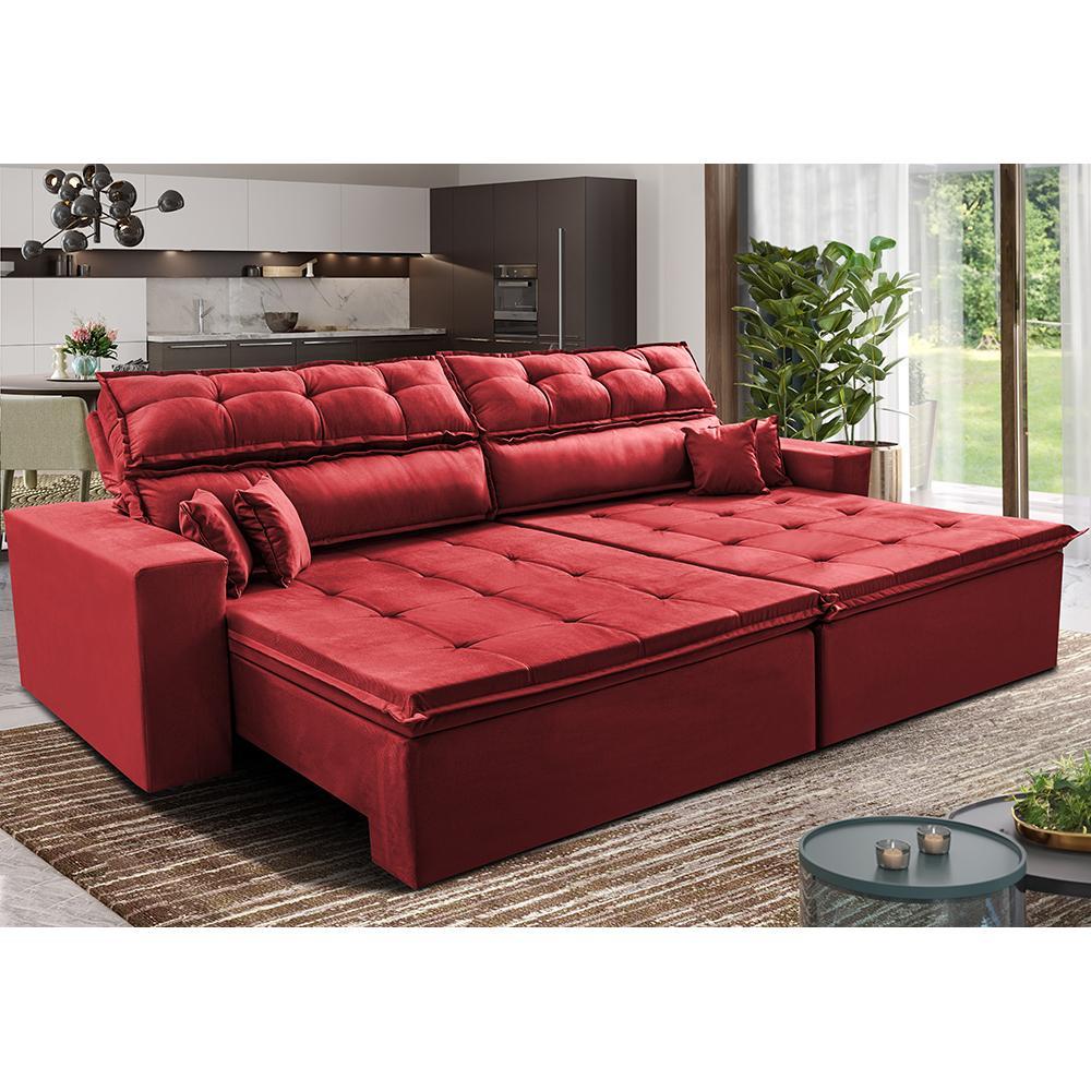 Sofá Retrátil e Reclinável 2,72m Luxos Cama inBox Velusoft Vermelho - 1