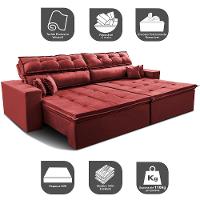 Sofá Retrátil e Reclinável 2,72m Luxos Cama inBox Velusoft Vermelho