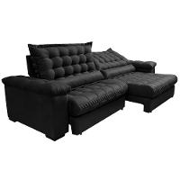 Sofá Retrátil e Reclinável 2,55m Molas Ensacadas Cama inBox Big Space com Bordado 3D Velusoft Preto - 8