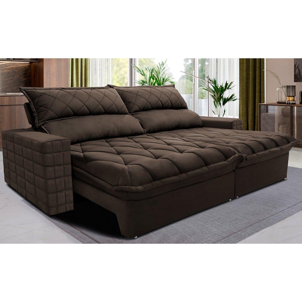 Sofá Retrátil e Reclinável 2,55m Molas Ensacadas Cama inBox Elegance com ThermoGel Velusoft Café - 1