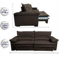 Sofá Retrátil e Reclinável 2,72m Molas Ensacadas Cama inBox Alemanha com Espuma Viscoelástico Velusoft Café - 2