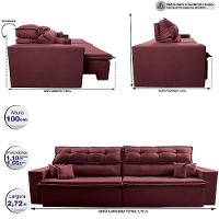 Sofá Retrátil e Reclinável 2,72m Luxos Cama inBox Velusoft Vinho - 3