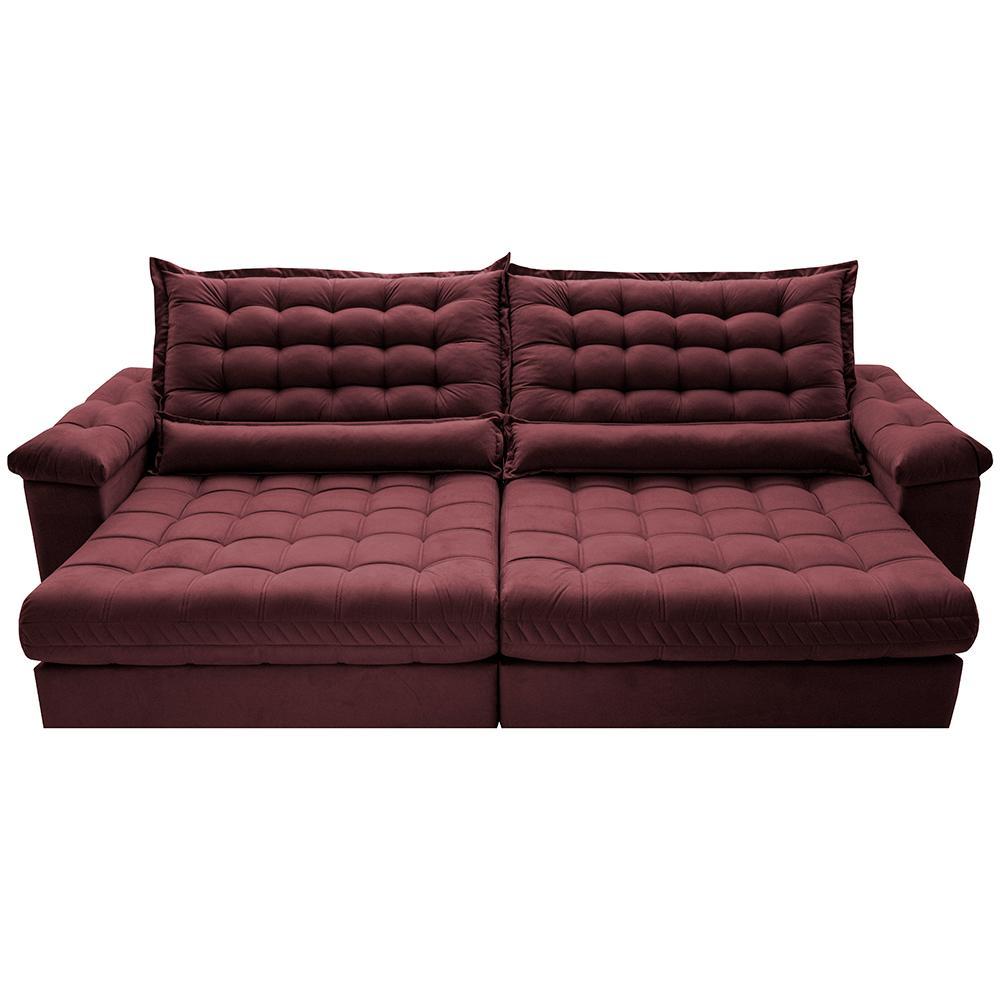 Sofá Retrátil e Reclinável 2,55m Molas Ensacadas Cama inBox Big Space com Bordado 3D Velusoft Vinho - 5