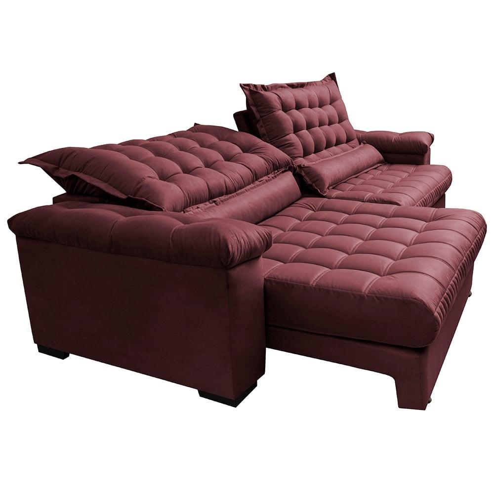 Sofá Retrátil e Reclinável 2,55m Molas Ensacadas Cama inBox Big Space com Bordado 3D Velusoft Vinho - 7
