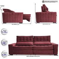 Sofá Retrátil e Reclinável 2,55m Cama inBox Big Star com SoftGel D40 Velupluma Vinho - 2