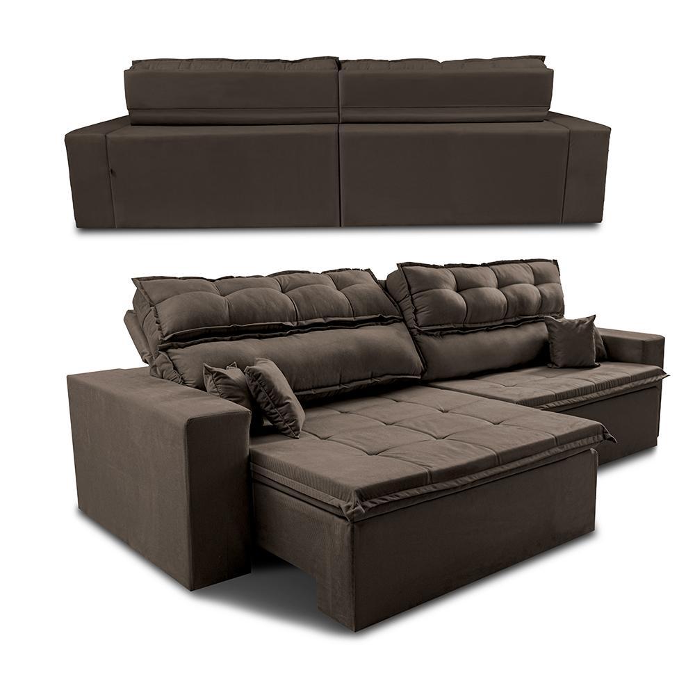Sofá Retrátil e Reclinável 2,72m Luxos Cama inBox Velusoft Café - 7