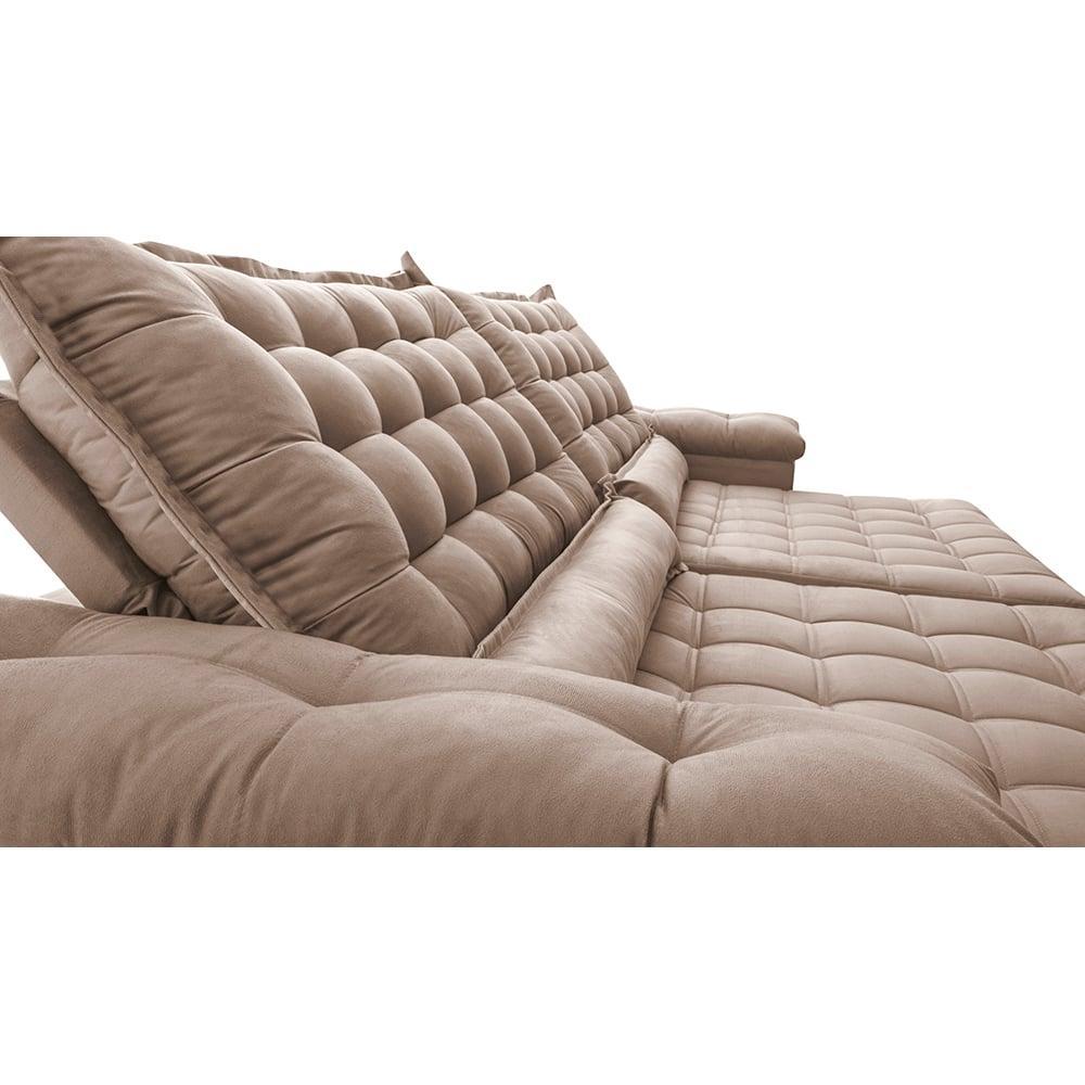 Sofá Retrátil e Reclinável 2,55m Molas Ensacadas Cama inBox Big Space com Bordado 3D Velusoft Bege - 4