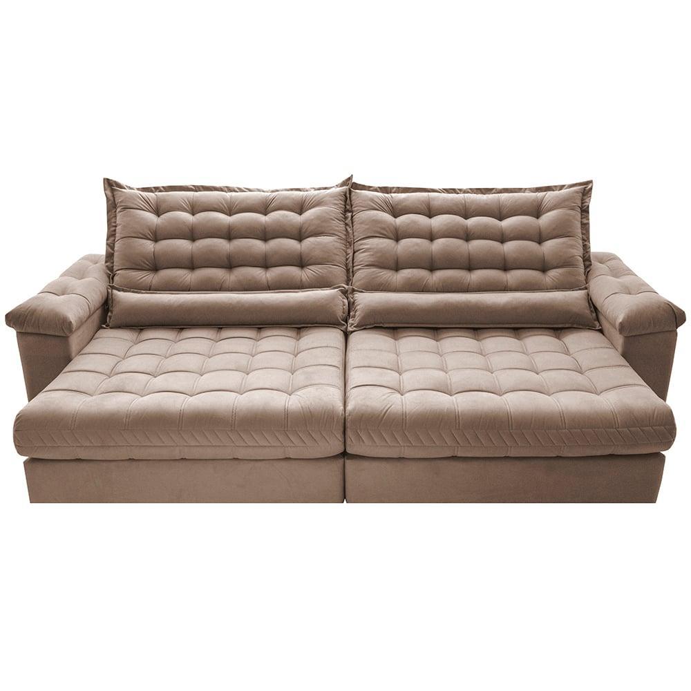 Sofá Retrátil e Reclinável 2,55m Molas Ensacadas Cama inBox Big Space com Bordado 3D Velusoft Bege - 5