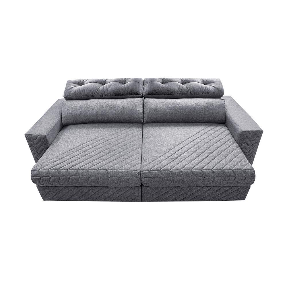 Sofá Retrátil e Reclinável 2,55m Molas Ensacadas Cama inBox Style Thermo Gel Linho Cinza Claro - 5
