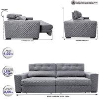 Sofá Retrátil e Reclinável 2,55m Molas Ensacadas Cama inBox Style Thermo Gel Linho Cinza Claro - 2