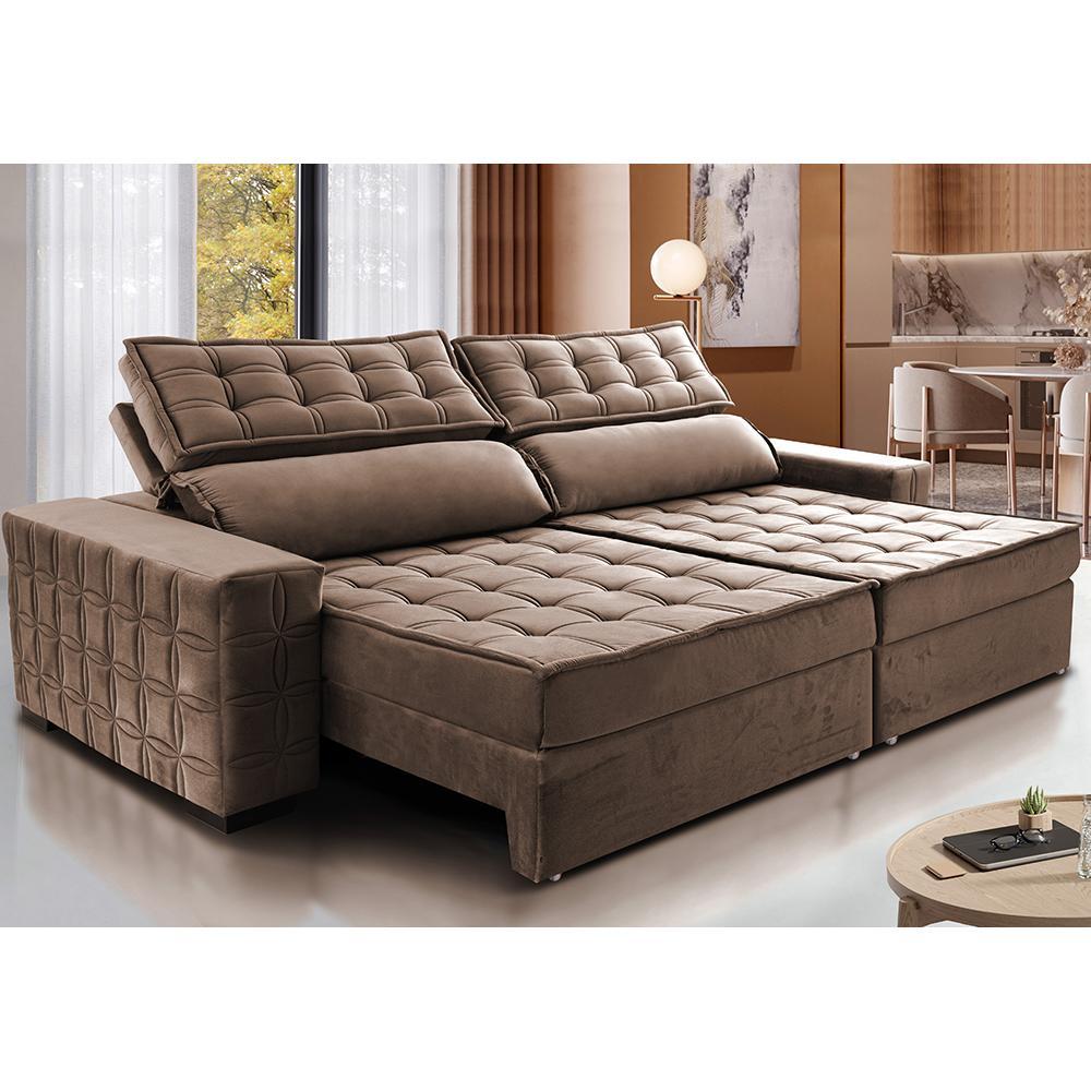 Sofá Retrátil e Reclinável 2,55m Cama inBox Big Star com SoftGel D40 Velupluma Castor - 1