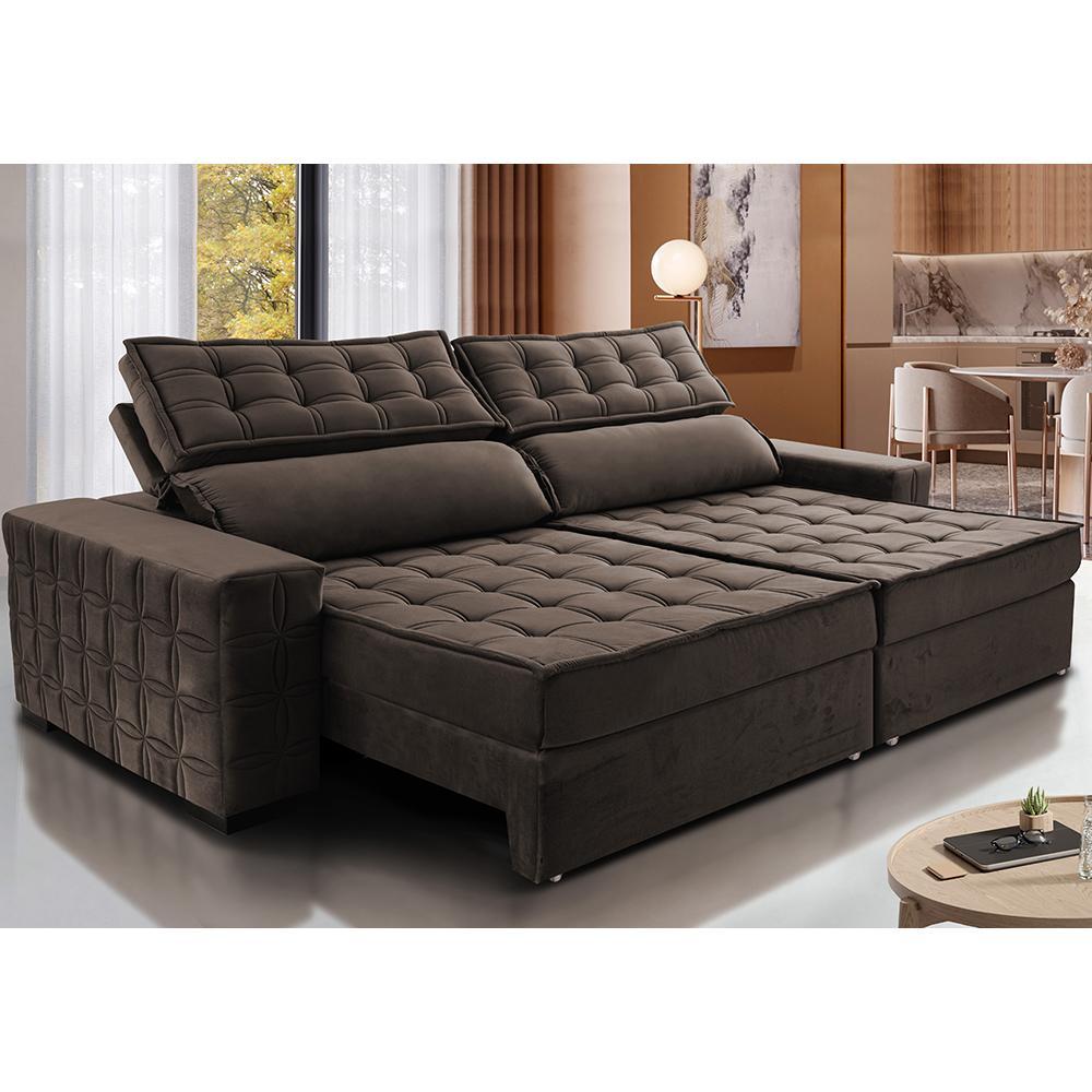 Sofá Retrátil e Reclinável 2,55m Cama inBox Big Star com SoftGel D40 Velupluma Café - 1
