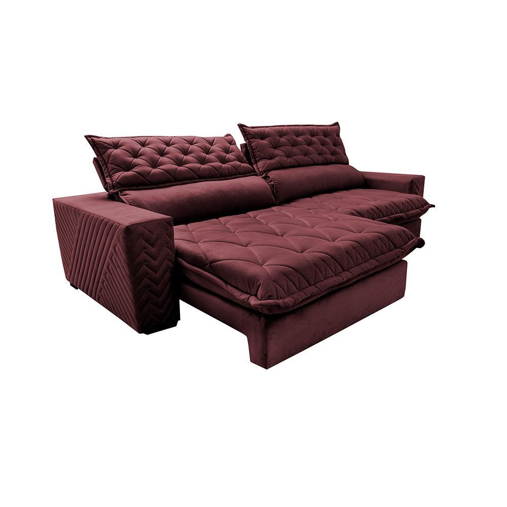 Sofá Retrátil e Reclinável 2,55m Molas Ensacadas Cama inBox Spazus com Bordado 3D Velusoft Vinho - 8