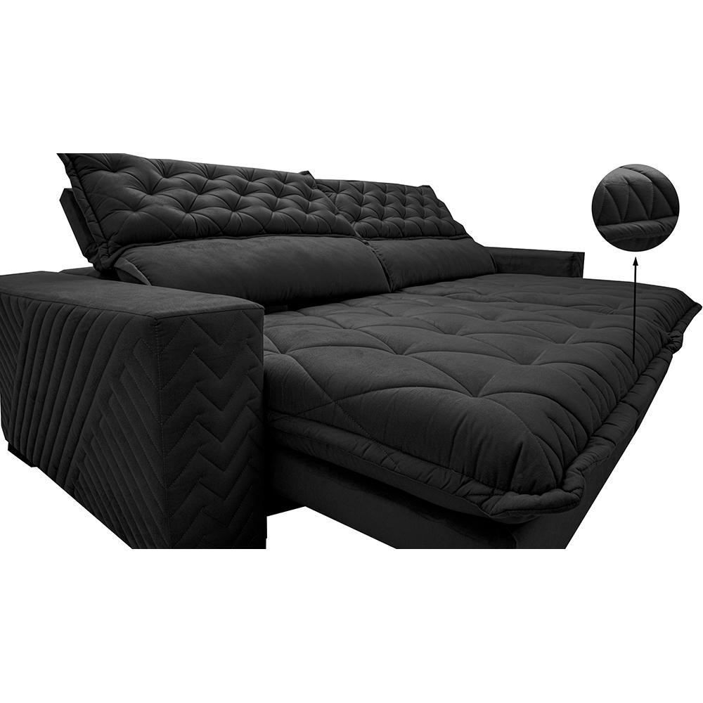 Sofá Retrátil e Reclinável 2,55m Molas Ensacadas Cama inBox Spazus com Bordado 3D Velusoft Preto - 4