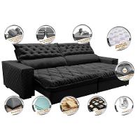 Sofá Retrátil e Reclinável 2,55m Molas Ensacadas Cama inBox Spazus com Bordado 3D Velusoft Preto - 3