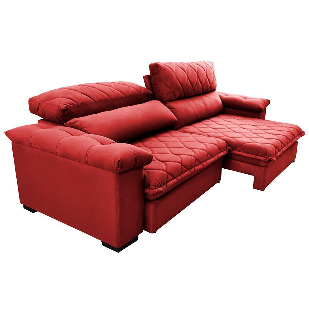 Sofá Retrátil e Reclinável 2,55m Molas Ensacadas Cama inBox Big Home com Bordado Velusoft Vermelho - 8