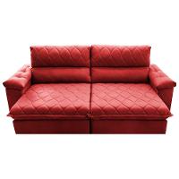 Sofá Retrátil e Reclinável 2,55m Molas Ensacadas Cama inBox Big Home com Bordado Velusoft Vermelho - 5