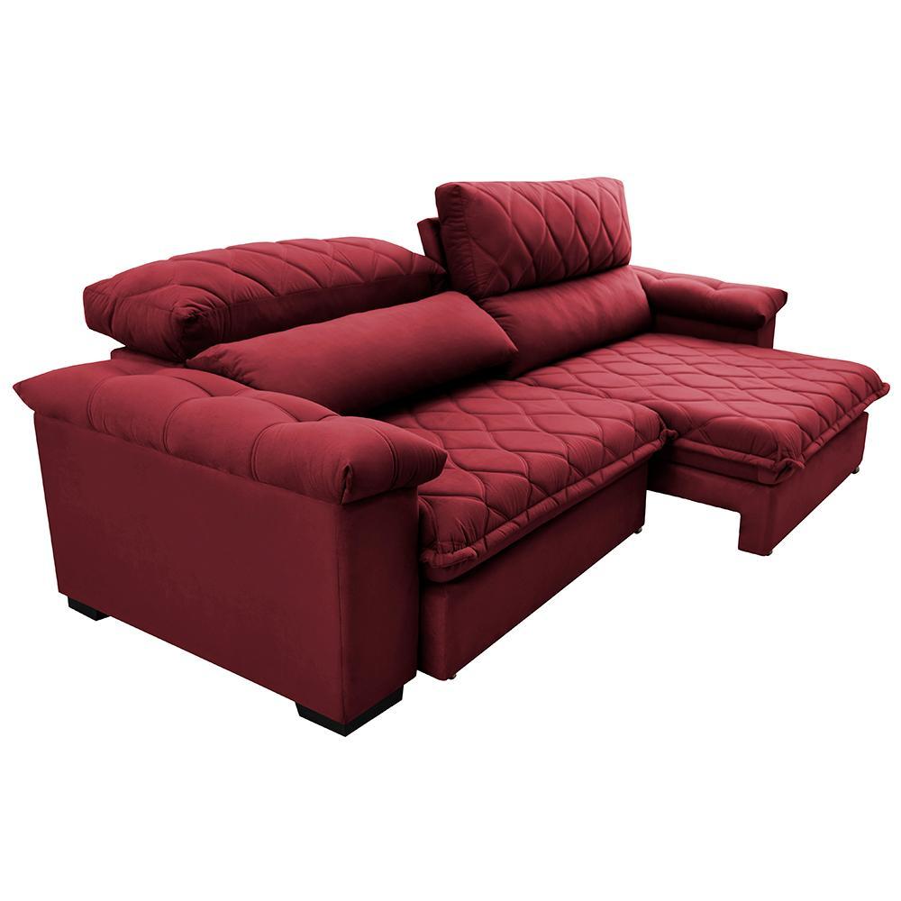 Sofá Retrátil e Reclinável 2,55m Molas Ensacadas Cama inBox Big Home com Bordado 3D Velusoft Vinho - 8