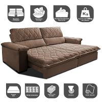 Sofá Retrátil e Reclinável 2,55m Molas Ensacadas Cama inBox Big Home com Bordado 3D Velusoft Castor - 3