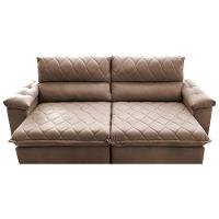 Sofá Retrátil e Reclinável 2,55m Molas Ensacadas Cama inBox Big Home com Bordado 3D Velusoft Castor - 5