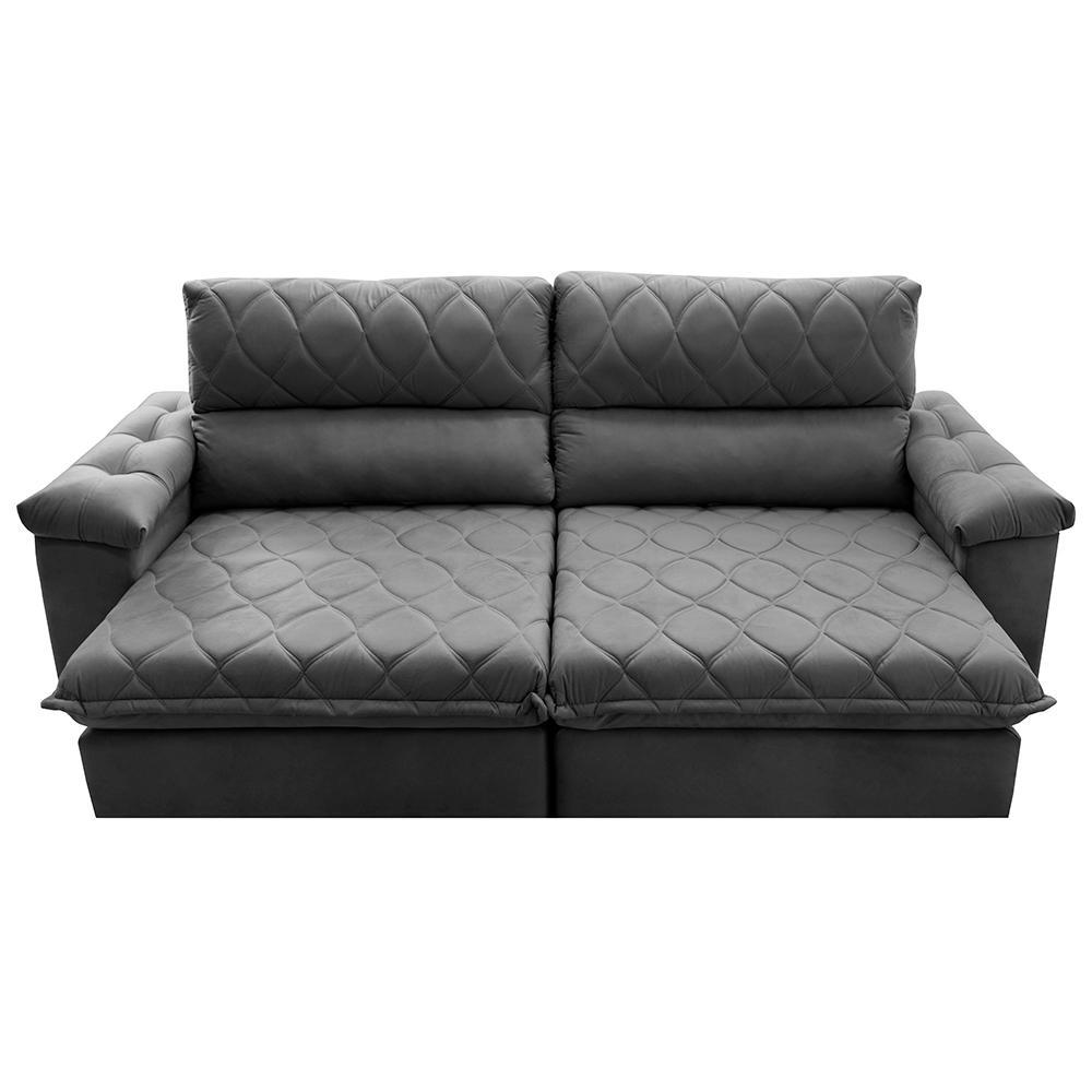 Sofá Retrátil e Reclinável 2,55m Molas Ensacadas Cama inBox Big Home com Bordado 3D Velusoft Cinza - 5