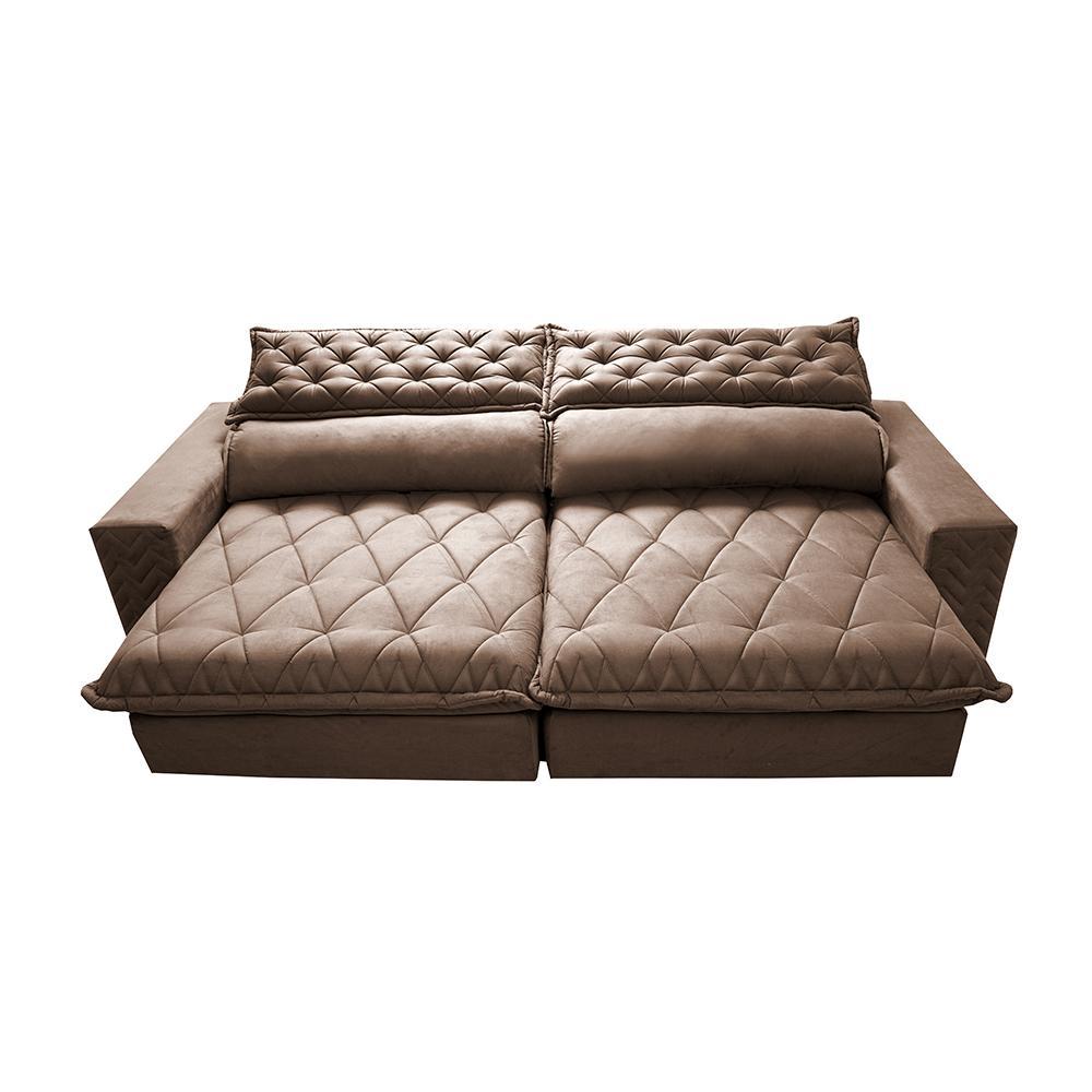 Sofá Retrátil e Reclinável 2,55m Molas Ensacadas Cama inBox Spazus com Bordado 3D Velusoft Castor - 5