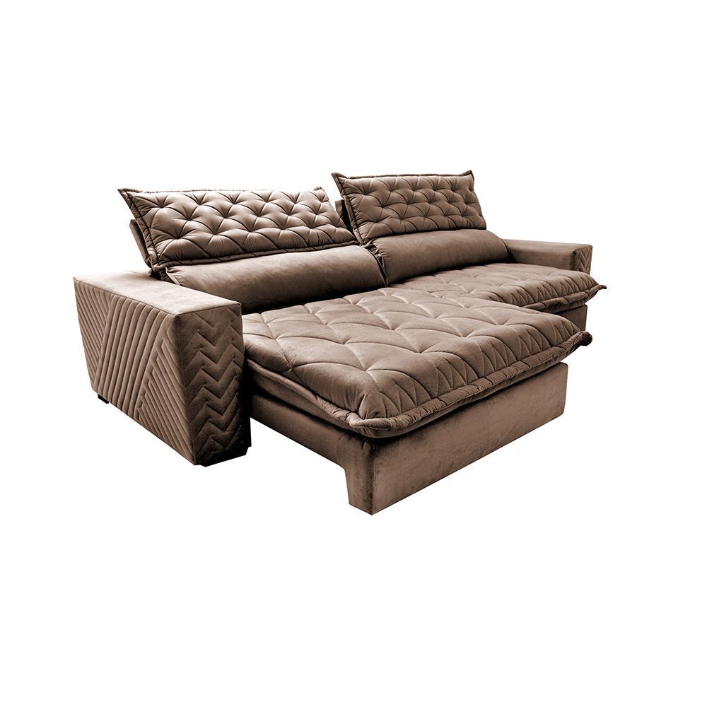 Sofá Retrátil e Reclinável 2,55m Molas Ensacadas Cama inBox Spazus com Bordado 3D Velusoft Castor - 8