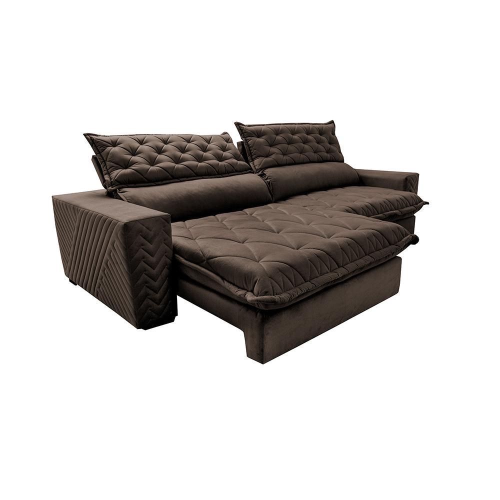 Sofá Retrátil e Reclinável 2,55m Molas Ensacadas Cama inBox Spazus com Bordado 3D Velusoft Café - 8