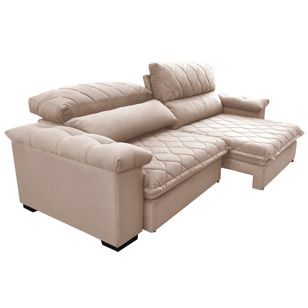 Sofá Retrátil e Reclinável 2,55m Molas Ensacadas Cama inBox Big Home com Bordado 3D Velusoft Bege - 8