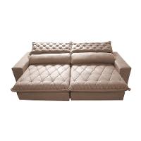 Sofá Retrátil e Reclinável 2,55m Molas Ensacadas Cama inBox Spazus com Bordado 3D Velusoft Bege - 5