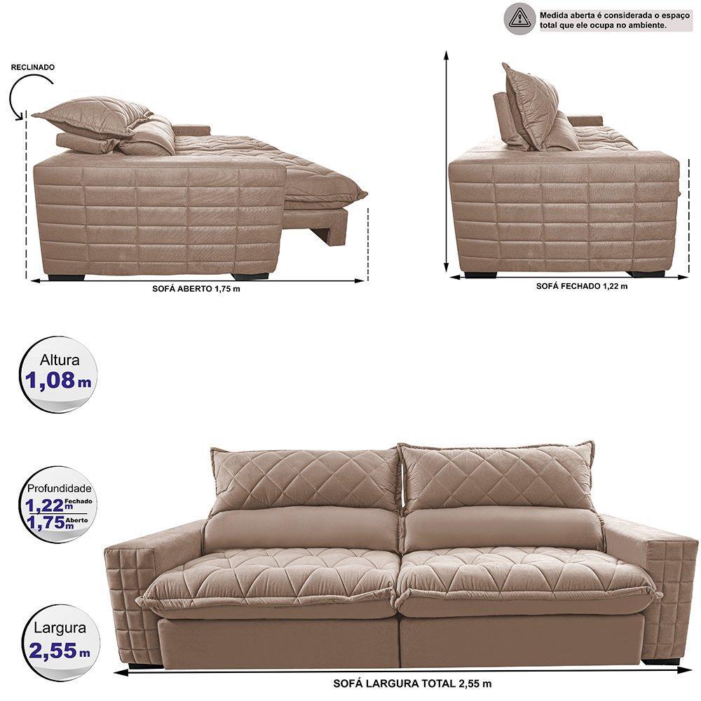 Sofá Retrátil e Reclinável 2,55m Molas Ensacadas Cama inBox Elegance com ThermoGel Velusoft Bege - 2