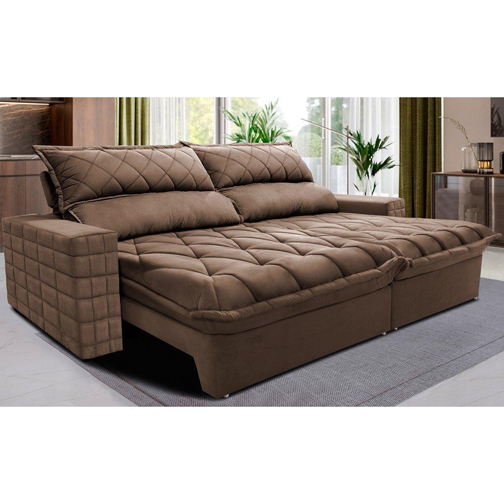 Sofá Retrátil e Reclinável 2,55m Molas Ensacadas Cama inBox Elegance com ThermoGel Velusoft Castor - 1