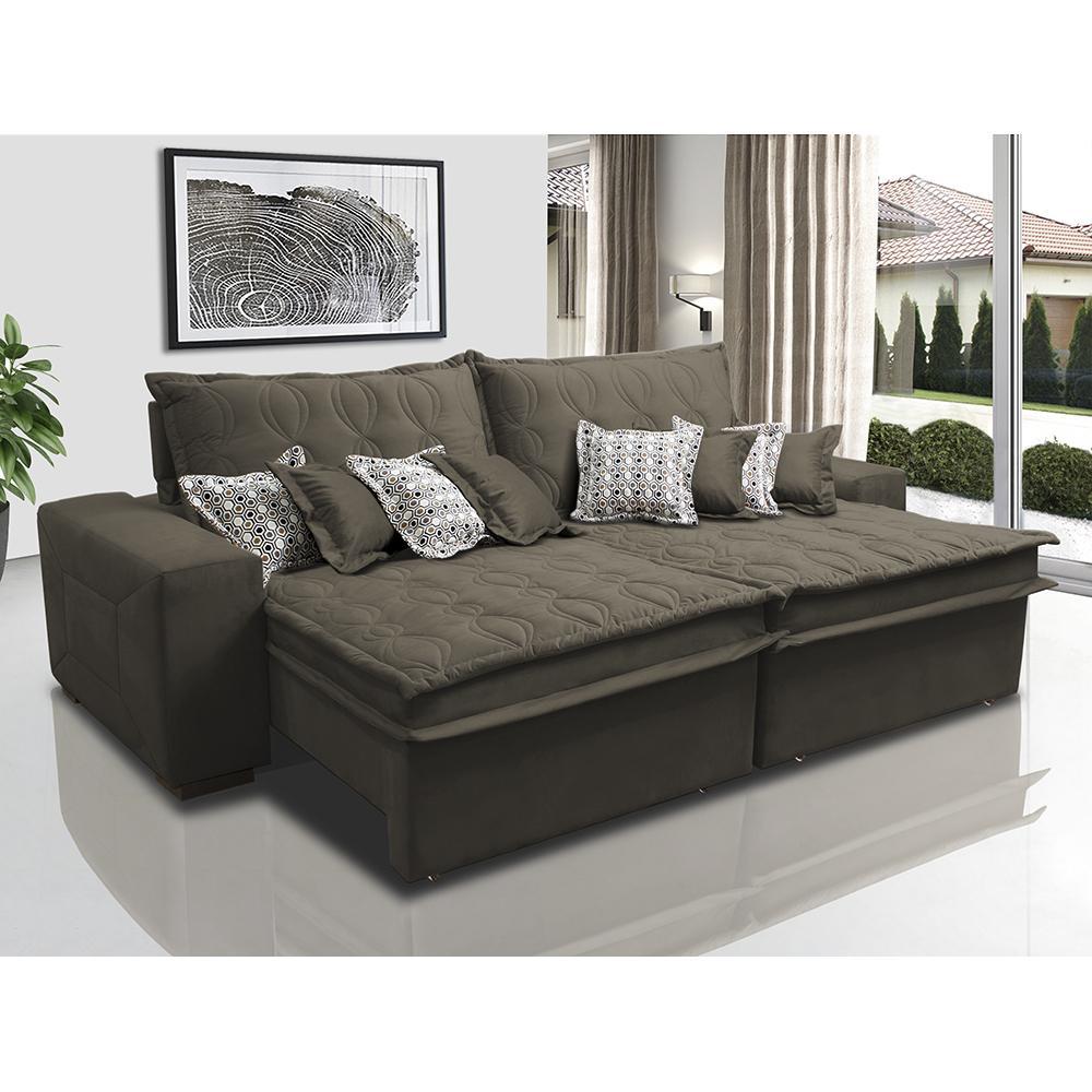 Sofá Retrátil e Reclinável 2,92m com Molas Ensacadas Cama Inbox Supreme Tecido Suede Velusoft Café - 1