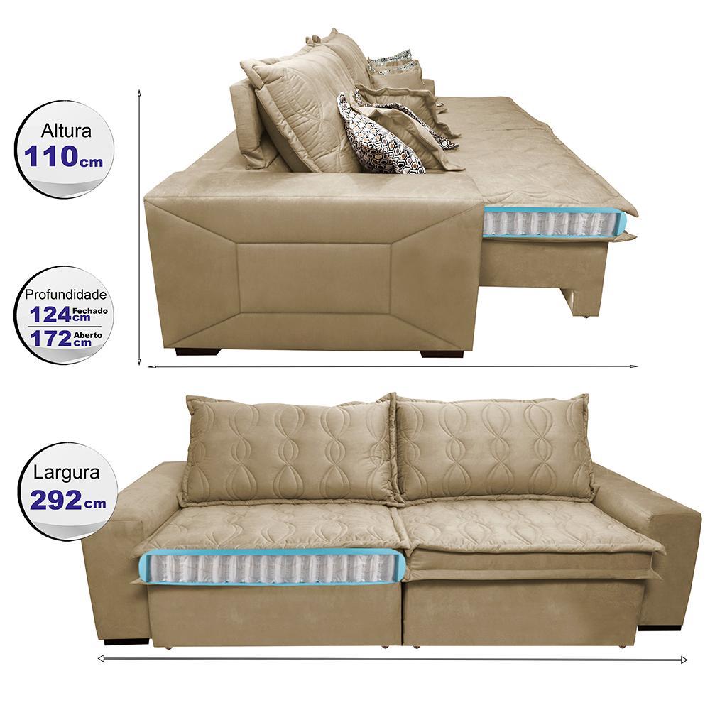Sofá Retrátil e Reclinável 2,92m com Molas Ensacadas Cama Inbox Supreme Tecido Suede Velusoft Bege - 2