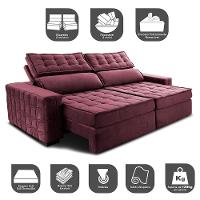 Sofá Retrátil e Reclinável 2,75m Cama inBox Big Star com SoftGel D40 Velupluma Vinho - 3