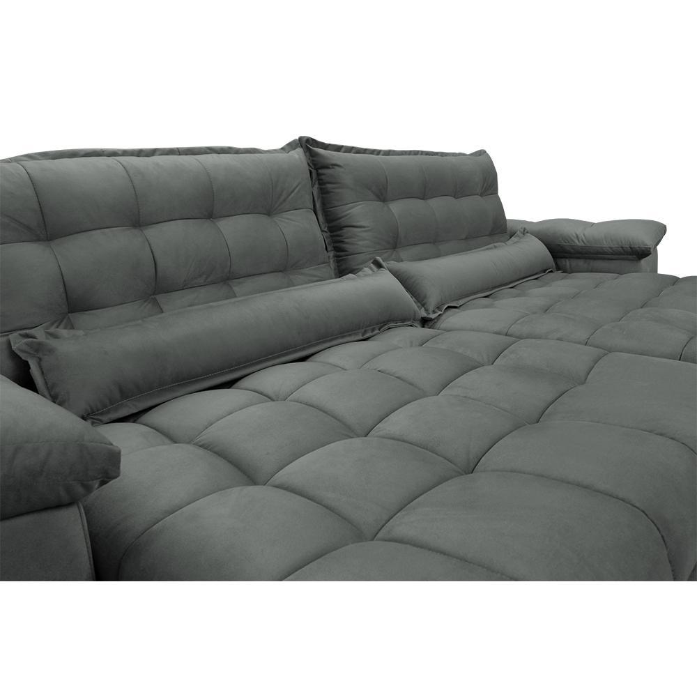Sofá Retrátil e Reclinável 2,92m com Molas Ensacadas Cama inBox Aconchego Tecido Suede Cinza - 4