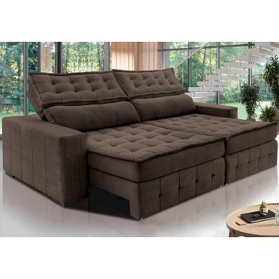 Sofá Retrátil e Reclinável 2,75m Cama inBox Big Puffer com SoftGel D40 Velupluma Café