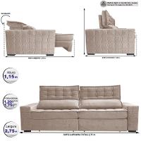 Sofá Retrátil e Reclinável 2,75m Cama inBox Big Star com SoftGel D40 Velupluma Bege - 2