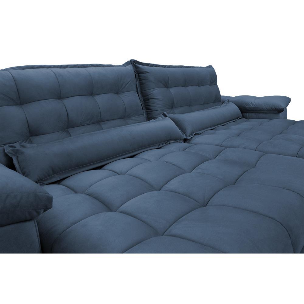 Sofá Retrátil e Reclinável 2,92m com Molas Ensacadas Cama inBox Aconchego Tecido Suede Azul - 4