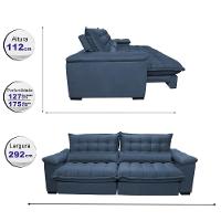 Sofá Retrátil e Reclinável 2,92m com Molas Ensacadas Cama inBox Aconchego Tecido Suede Azul - 2