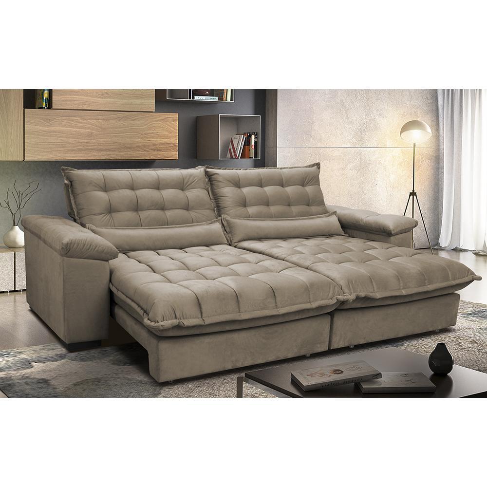 Sofá Retrátil e Reclinável 2,92m com Molas Ensacadas Cama inBox Aconchego Tecido Suede Castor - 1