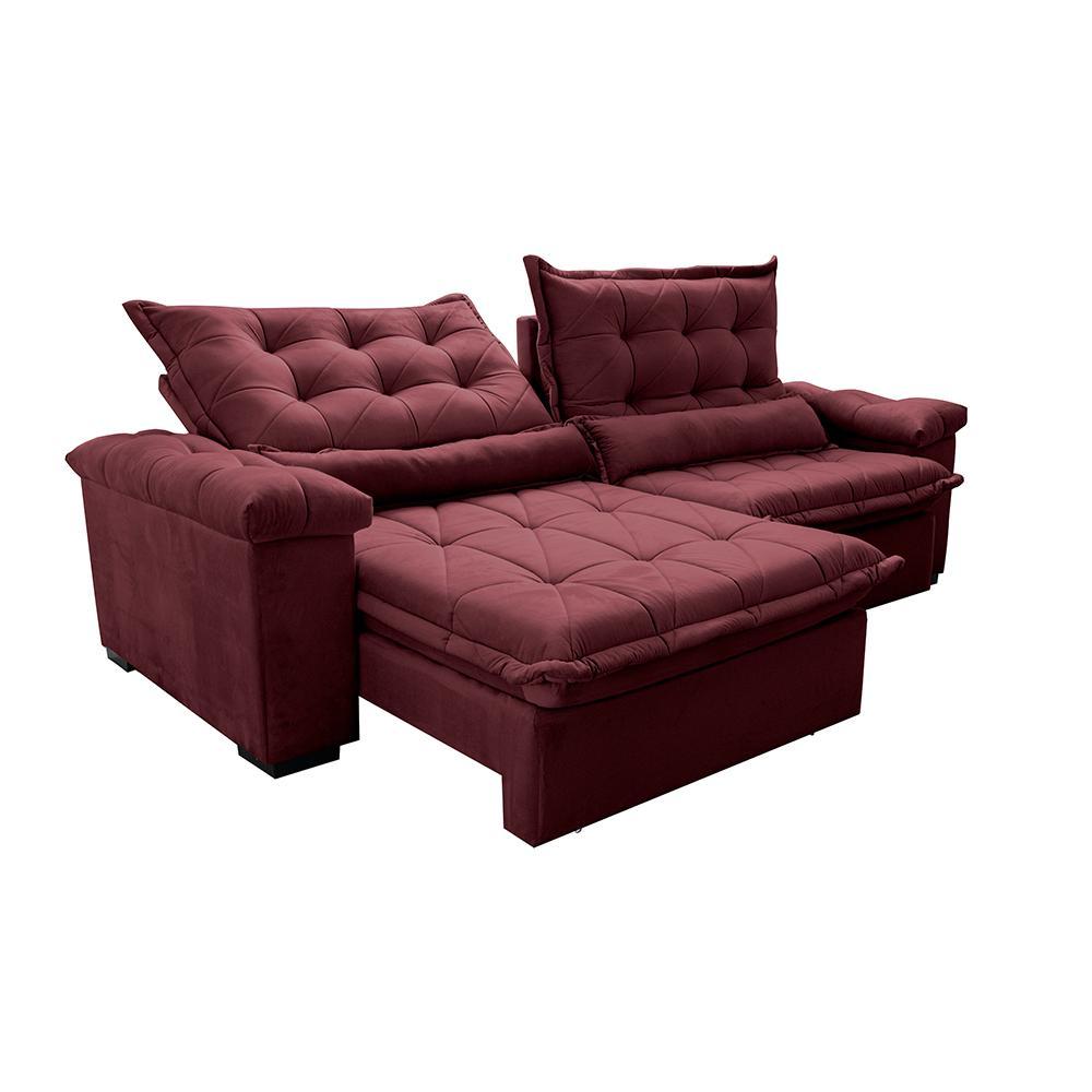 Sofá Retrátil e Reclinável 2,75m Cama inBox Big Fresh com SoftGel D40 Velupluma Vinho - 7