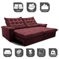 Sofá Retrátil e Reclinável 2,75m Cama inBox Big Fresh com SoftGel D40 Velupluma Vinho - 3