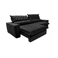 Sofá Retrátil e Reclinável 2,75m Molas Ensacadas Cama inBox Spazus com Bordado 3D Velusoft Preto - 8