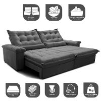 Sofá Retrátil e Reclinável 2,75m Cama inBox Big Fresh com SoftGel D40 Velupluma Cinza - 3