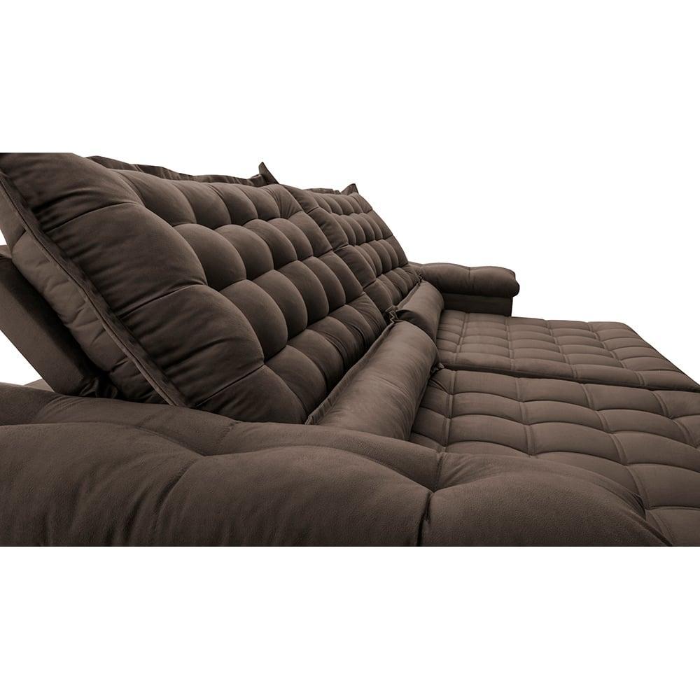 Sofá Retrátil e Reclinável 2,75m Molas Ensacadas Cama inBox Big Space com Bordado 3D Velusoft Café - 4
