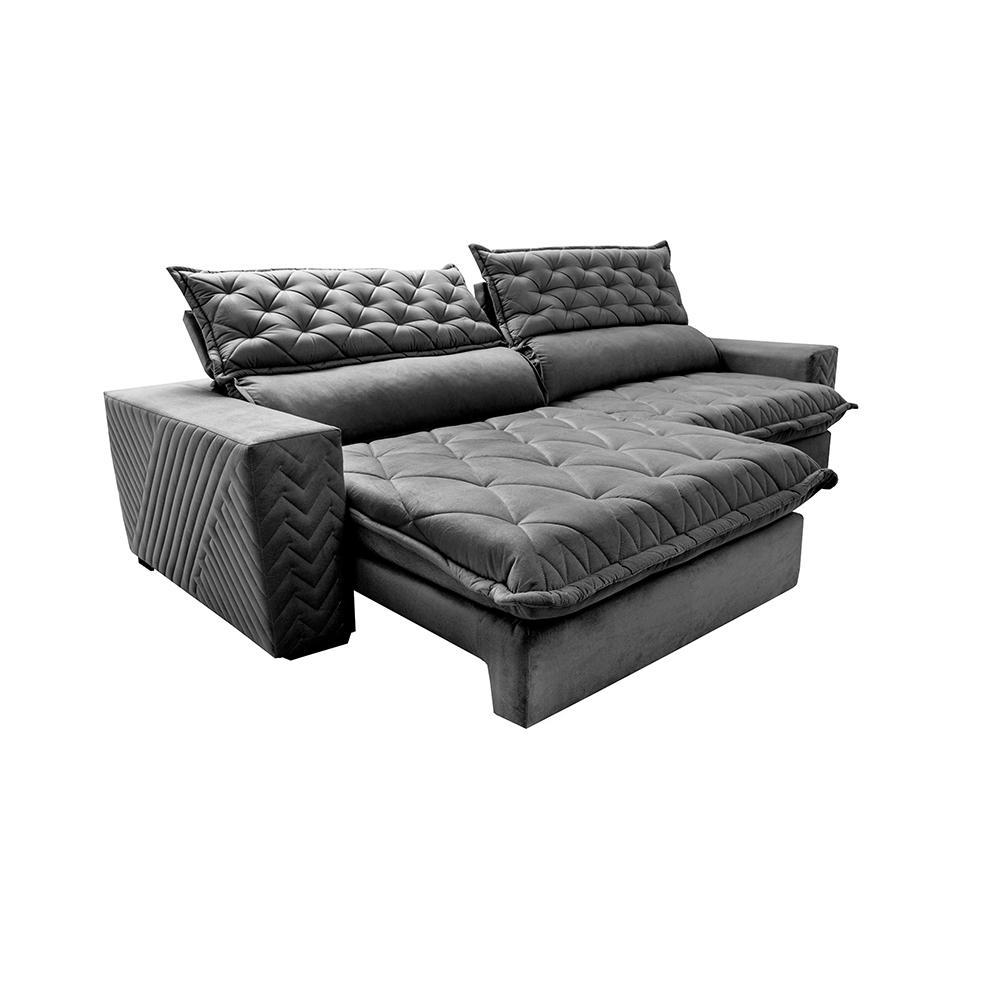Sofá Retrátil e Reclinável 2,75m Molas Ensacadas Cama inBox Spazus com Bordado 3D Velusoft Cinza - 8