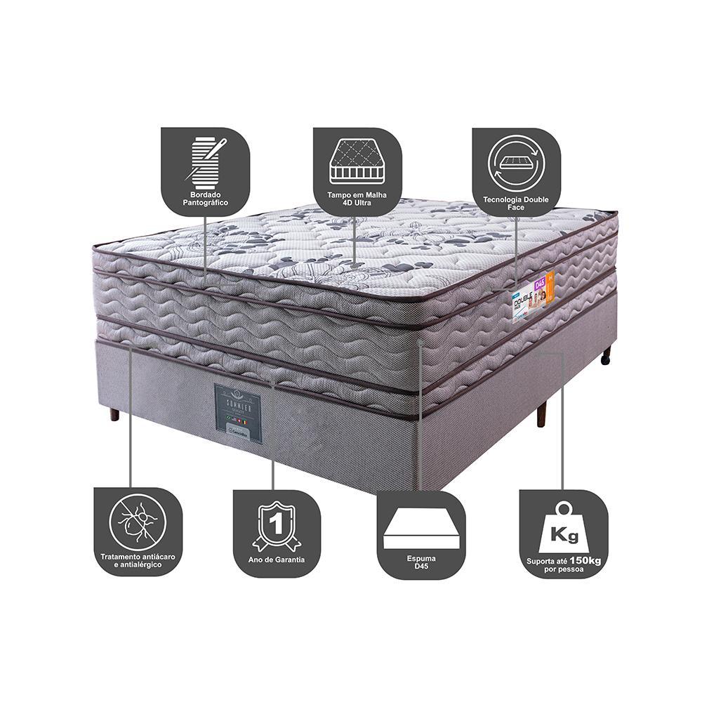Cama Box Casal Colchão OrtoFirm + Box 138x188x71 Double Face Espuma D45 Cinza - 3