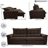 Sofá Retrátil e Reclinável 2,75m Cama inBox Big Fresh com SoftGel D40 Velupluma Café - 2